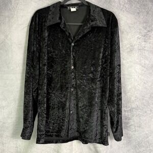 Vtg‎ YMLA Cushed Velvet top Womens Sz S Button front Black Whimsigoth witchy y2k